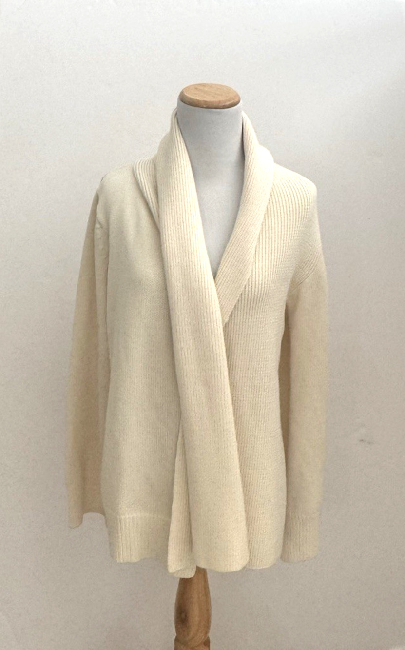 New Form Perspective NFP Sweater M Cream Merino Wool Knit Shawl Collar Cardigan